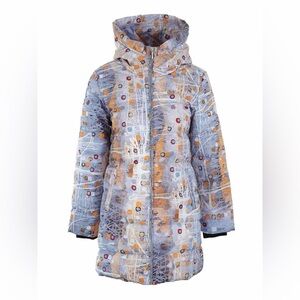 DOLCEZZA Simply Art “Images of Gold” PUFFER coat with hood NWT size small